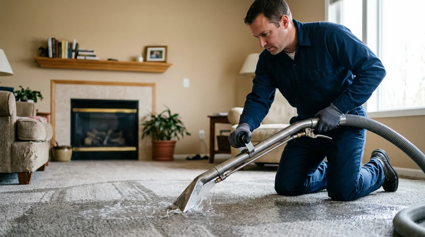 Water damage restoration technician working near Plainfield, IA